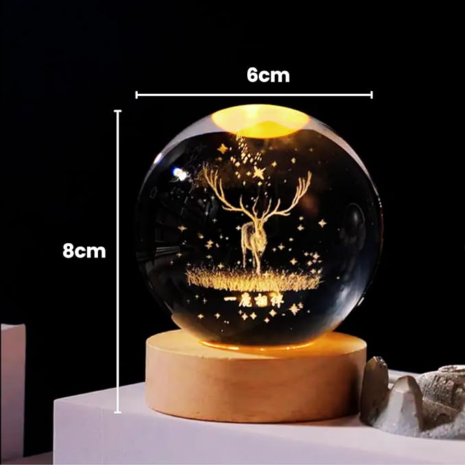 3D Deer Crystal Ball Round Shape Night Lamp™