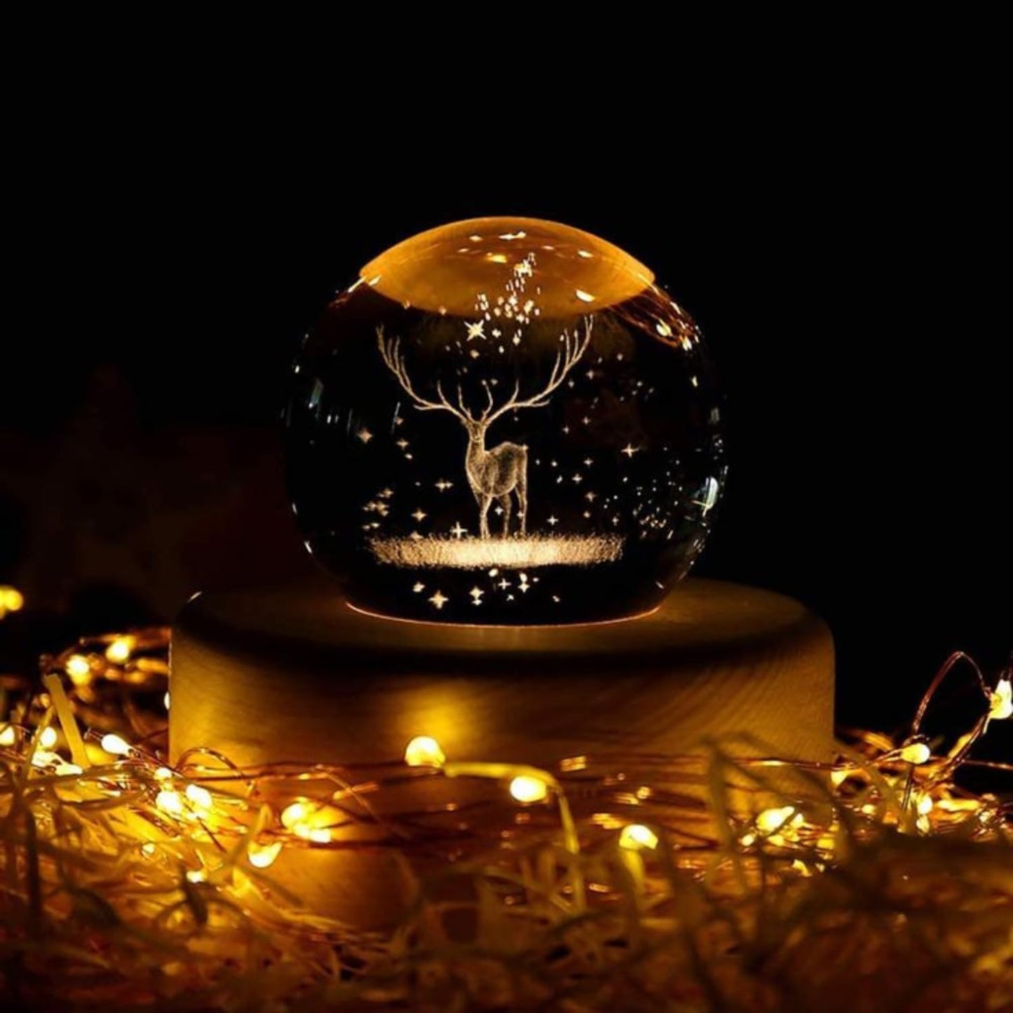 3D Deer Crystal Ball Round Shape Night Lamp™
