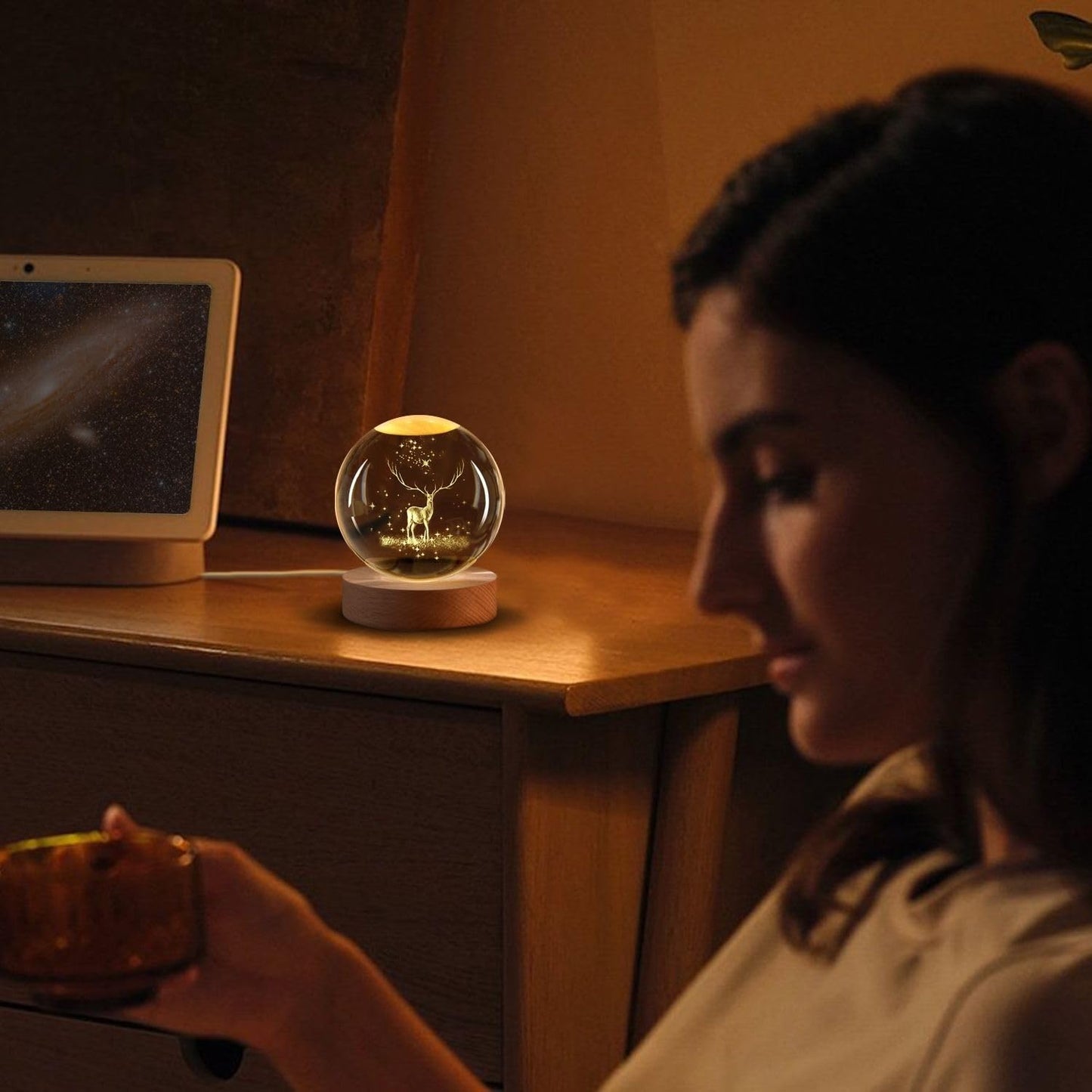 3D Deer Crystal Ball Round Shape Night Lamp™