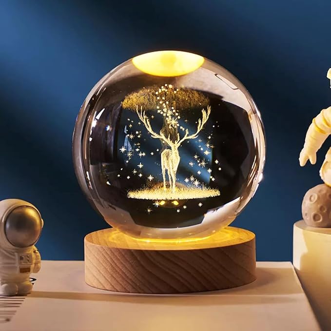 3D Deer Crystal Ball Round Shape Night Lamp™