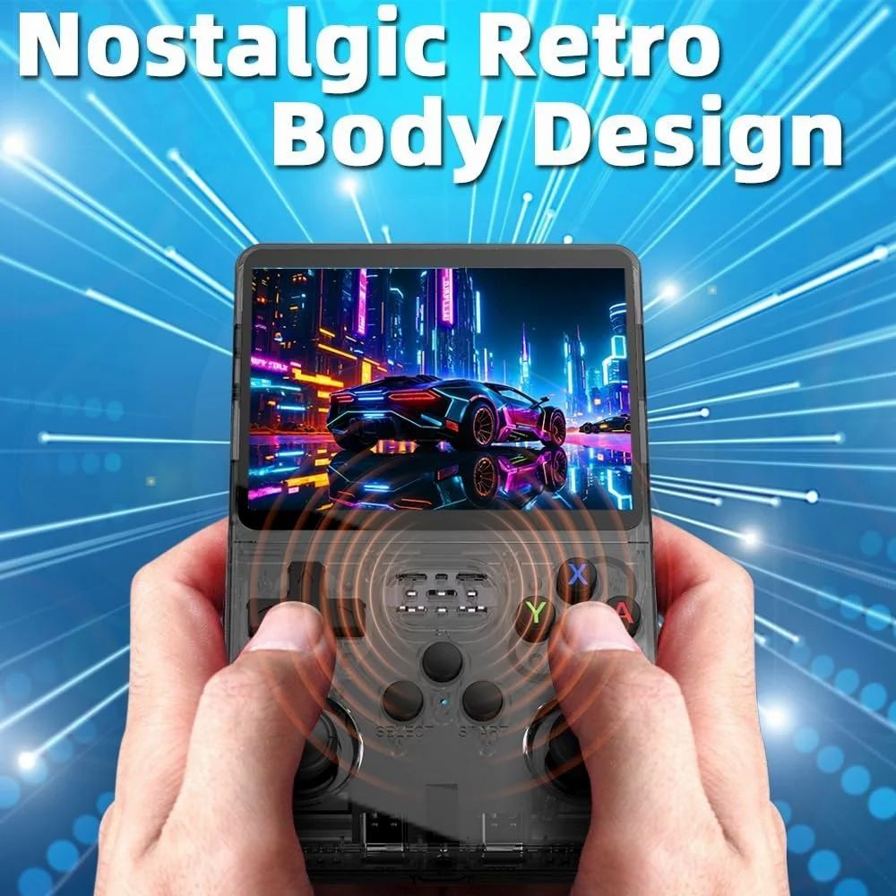 R36S Handheld Game Console 3.5 inch Retro Emulator System Transparent Black 64GB